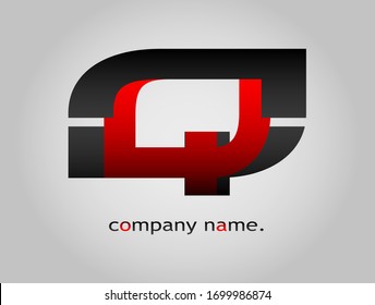 Initial Capital Letter Q Font Type. Modern Company Logotype. Futuristic Dark Black and Red Graphic Design. Stylish Business Logo Icon with Gradient Template. Combined double letter. Vector EPS10