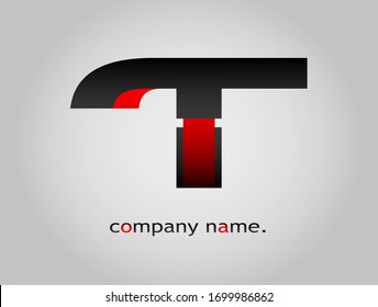 Initial Capital Letter T Font Type. Modern Company Logotype. Futuristic Dark Black and Red Graphic Design. Stylish Business Logo Icon with Gradient Template. Combined double letter. Vector EPS10