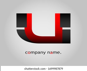 Letra mayúscula inicial tipo de fuente U. Logotipo de empresa moderno. Diseño gráfico negro y rojo futurista. Icono de logotipo profesional elegante con plantilla degradada. Letra doble combinada. Vector EPS10
