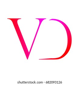 The initial capital V, and combined with the letter D, the combination of red and pink on the white background