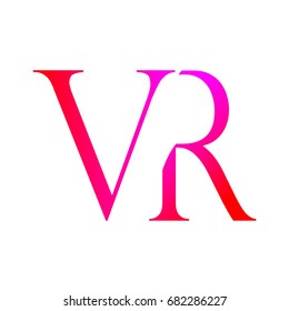 The initial capital V, and combined with letter R, the combination of red and pink on the white background