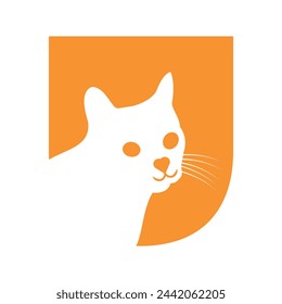 Initial cat Logo combine with letter U vector template