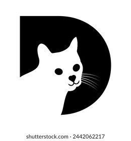 Initial cat Logo combine with letter D vector template
