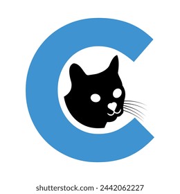 Initial cat Logo combine with letter C vector template