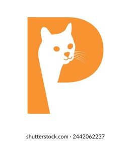 Initial cat Logo combine with letter P vector template