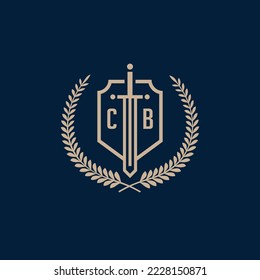 Initial CB elegant sword and shield icon vector template
