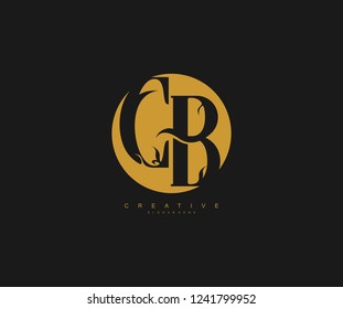 Initial CB Letter Inside Golden Circle Organic Plant Stylish Monogram Logotype