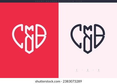 initial CB letters with red heart and love logo flat icon monogram concept