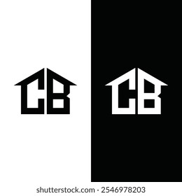 Logotipo inicial CB con techo de casa abstracta, diseño de logotipo inmobiliario simple y limpio gráfico de Vector Stock