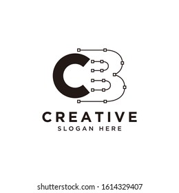 Initial CB logo design with curved line - vector