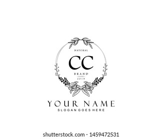 Initial CC beauty monogram and elegant logo design, handwriting logo of initial signature, wedding, fashion, floral and botanical with creative template.