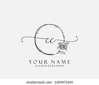 Initial CC beauty monogram and elegant logo design, handwriting logo of initial signature, wedding, fashion, floral and botanical with creative template.