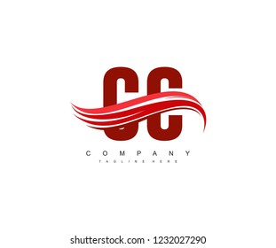 Initial CC Letter Linked Red Swoosh Wave Flying Wings Logotype