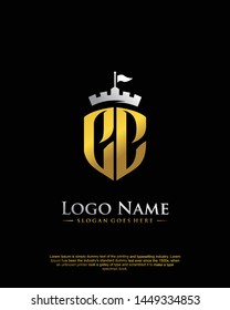 initial CC letter with shield style logo template vector