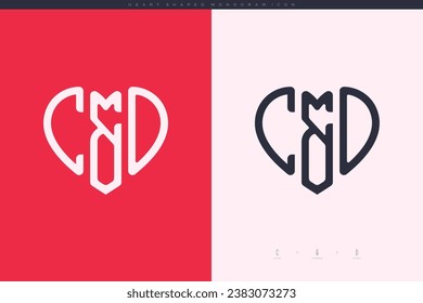 initial CD letters with red heart and love logo flat icon monogram concept