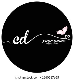 Initial CD logo handwriting vector butterfly illustration