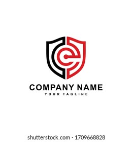 Initial CE or EC with the concept of shield logo design vector illustration