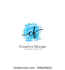 Initial CF handwriting logo of initial signature, make up, wedding, fashion, with watercolor brush stroke template