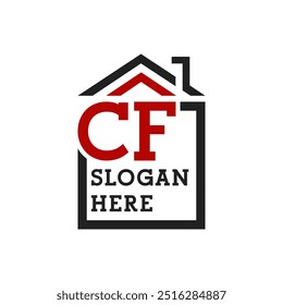 Initial CF house logo for Roofing. Letter CF Real Estate Logo