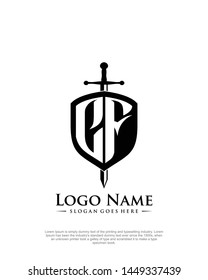 initial CF letter with shield style logo template vector