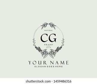 Initial CG beauty monogram and elegant logo design, handwriting logo of initial signature, wedding, fashion, floral and botanical with creative template.