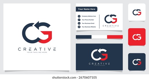 Plantilla inicial del Vector del diseño del logotipo de CG o GC con diseño de la tarjeta de visita