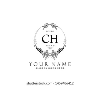 Initial CH beauty monogram and elegant logo design, handwriting logo of initial signature, wedding, fashion, floral and botanical with creative template.