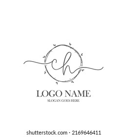 Monograma de belleza inicial CH y diseño elegante de logotipo, logotipo de escritura a mano de firma inicial, boda, moda, floral y botánica con plantilla creativa.