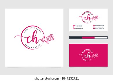 Colecciones iniciales del logotipo femenino de CH y plantilla de tarjeta de negocio Premium Vector
