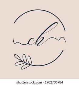 Initial CH logo Handwriting floral and botanical vector
