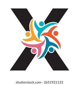 Logotipo beneficente inicial combinado com o modelo de vetor da letra X
