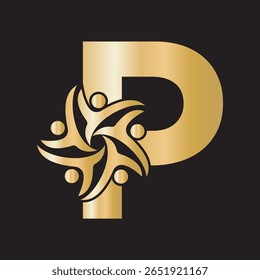 Logotipo inicial de la caridad combinado con la letra P Plantilla de Vector