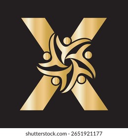 Logotipo beneficente inicial combinado com o modelo de vetor da letra X