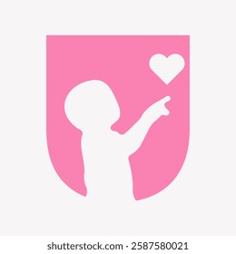 Initial Charity Logo On Letter U Combine With Baby Holding Hear Symbol