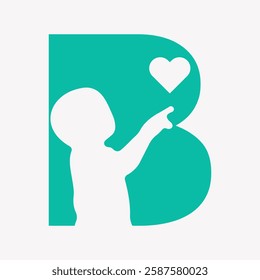 Initial Charity Logo On Letter B Combine With Baby Holding Hear Symbol