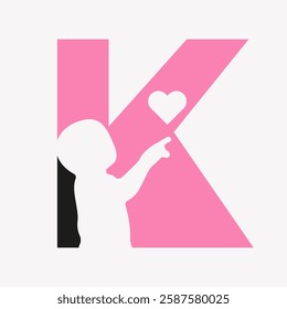 Initial Charity Logo On Letter K Combine With Baby Holding Hear Symbol