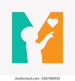 Initial Charity Logo On Letter M Combine With Baby Holding Hear Symbol