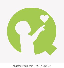 Initial Charity Logo On Letter Q Combine With Baby Holding Hear Symbol