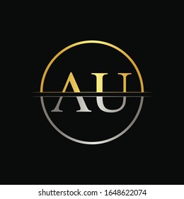Initial Circle AU Letter With Modern Typography Vector Template. Creative Abstract Letter AU Logo Design
