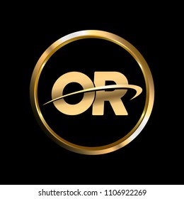 OR initial circle company logo gold black background