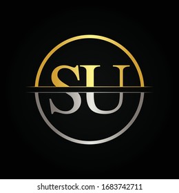 Initial Circle Letter SU Logo Design Vector Template. SU Letter Logo Design