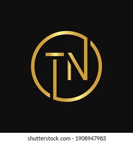 Initial Circle TN Letter Logo Design With Creative Gold Typography Vector Illustration