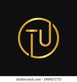 Initial Circle TU Letter Logo Design With Creative Gold Typography Vector Illustration