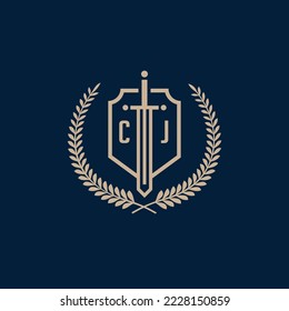Initial CJ elegant sword and shield icon vector template