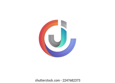 Initial CJ lettering, curve round logo, C and J monogram logo template, gradient of colorful glossy colors on white background