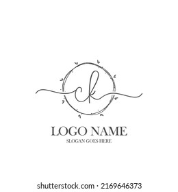 Initial CK beauty monogram and elegant logo design, handwriting logo of initial signature, wedding, fashion, floral and botanical with creative template.