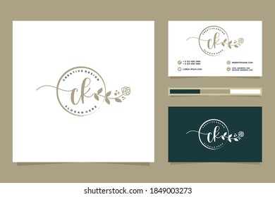 Colecciones iniciales del logotipo femenino de CK y plantilla de tarjeta de negocios Premium Vector
