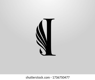 Initial I Classic Wing Logo. Heraldic I Letter Design Vector with Wing and Tale Shape Design.