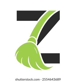 Initial Cleaning Logo On Letter Z Combine With Cleaning Brush Symbol Concept For Cleaning Service, Repair and House Maintenance Sign