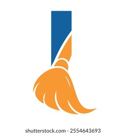 Initial Cleaning Logo On Letter I Combine With Cleaning Brush Symbol Concept For Cleaning Service, Repair and House Maintenance Sign